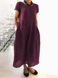 Elegant Linen Sundress vintage Short Sleeve Tunic