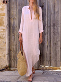 Women Boho Cotton-Linen Beach Maxi Dress