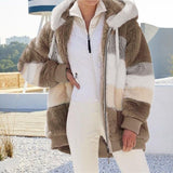 FW warm plush and zipper pocket hooded loose jacket