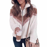 Plush Zipper Cardigan Contrast Color Jacket