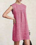 Women Casual cotton-Linen Solid Dresses