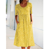 WOMEN ROUND NECK FLORAL CASUAL MID-LENGTH DRESS