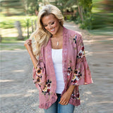 Floral Printed Lace Patchwork Chiffon Cardigan