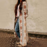 Printed long sleeves long knitted jacket