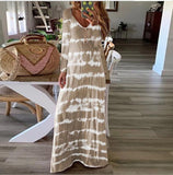 Printed Striped Long-sleeved Round Neck Plus Size Dress