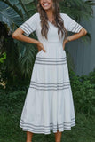 White Half Sleeves V-neck Dress