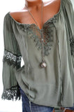 large cotton linen women's blouse tops V-neck lace shirt