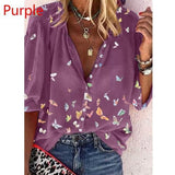 Large size loose women's blouse 2021 Summer ladies blouse tops high quality casual V-neck nine-point sleeve women shirts butterfly