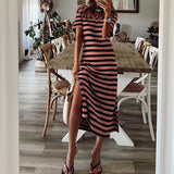 Loose Short Sleeve Striped Straight Dress