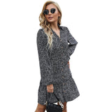 Leopard Print Black Lapel long sleeve bottomed dress