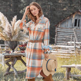 Orange Plaid Long Shirt Dress