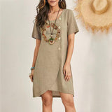 Cotton and Linen Simple Printing Fashion Casual Dress