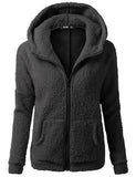 Solid Color Long Sleeve Hooded Zipper Sweater Stretchy Soft Fleece Jacket