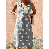 Summer Pockets Polka Dot Sleeveless Deep V Neck Button Sundress