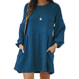 Round Neck Long Sleeve Knitted Dress