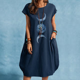 Moon Graphic Round Neck Midi Shift Dress