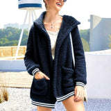 Long Sleeve Hooded Pockets Fur Coats