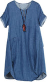 Plus size summer new round neck cotton and linen washed lantern dress