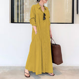 Cotton linen Loose casual long shirt dress