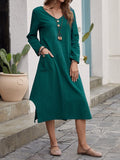 Cotton Long Sleeve Soft Midi Shirt-dress