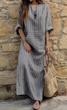 Cotton Linen large size Kaftan Long Sleeve Dress