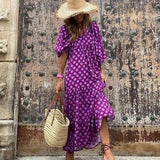 3/4 Sleeve Printed Bohemian Purple Casual Dress