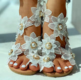Bohemian three-dimensional floral sandals