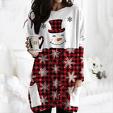 Tartan Check Christmas Tree Print Casual Long Sleeve Tee