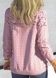 Lace Patchwork Pink Round Neck Long Sleeve Sweatshirt