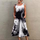 Sleeveless Tie Dye Loose Women Round Neck Sleeveless Dress