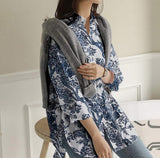 Cotton Linen Oversized Long Sleeve Floral Button Shirt