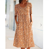 WOMEN ROUND NECK FLORAL CASUAL MID-LENGTH DRESS