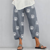 Floral Printed Elastic Waist Wide Leg Cotton-Linen Pants