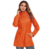 Hooded mid-length women's rainproof jacket