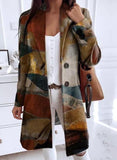 Loose Printed Lapel Neck Single Breasted Womens Coats