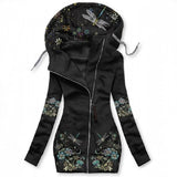 Casual Butterfly Print Hooded Zip Jacket