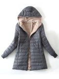 FLEECE QUILTED COTTON THERMAL SLIM ZIPPER DOWN JACKET