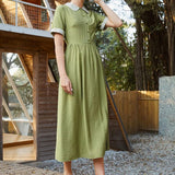 Cotton and linen high waist ins temperament long dress