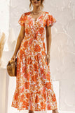 Floral Short Sleeve Casual Long Dress Print