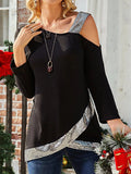 Sequins Off The Shoulder Long Sleeve Casual Shirts & Tops