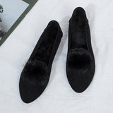 Wedge heel soft sole rabbit fur pumps