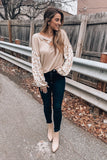 Cross V-neck leopard print hit color casual long-sleeved T-shirt