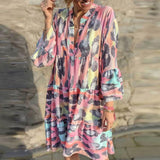 Multicolor Leopard Print V-Neck Loose Casual Dress