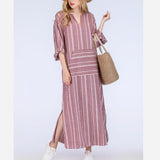 Cotton Linen large size Kaftan Long Sleeve Dress