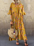 O-Neck Floral Print Loose Maxi Dress