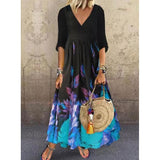 Stunning Print V-Neck Half Sleeve Maxi Dress