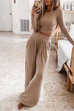 Two-Piece Round Neck Solid Color Long Sleeves Set