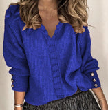Lace loose long sleeve solid color V-neck sweater