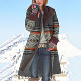 Thicken Fleece Warm Vintage Printed Long Woolen Coat