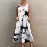 Sleeveless Tie Dye Loose Women Round Neck Sleeveless Dress